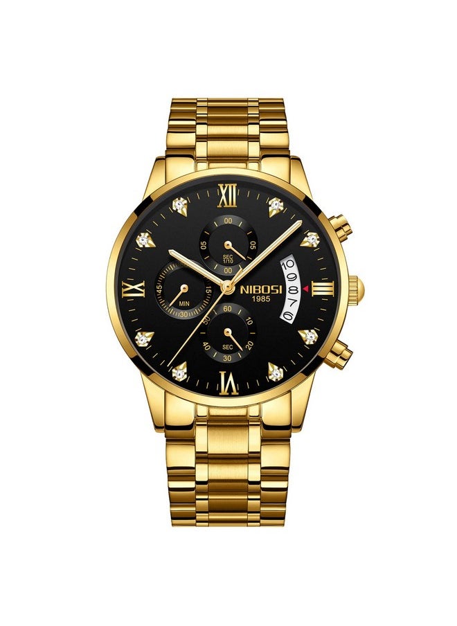 NIBOSI Watch For Men Fashion Business Men Analogue Watches Ultra-Thin Waterproof Chronograph Quartz Watches With Stainless Steel Band, Dial Color-Gold, Band Color-Gold - pzsku/Z7EBBD0119994746BEC7EZ/45/_/1737721205/3c530849-1ad3-42d9-9169-22f5eac026d4