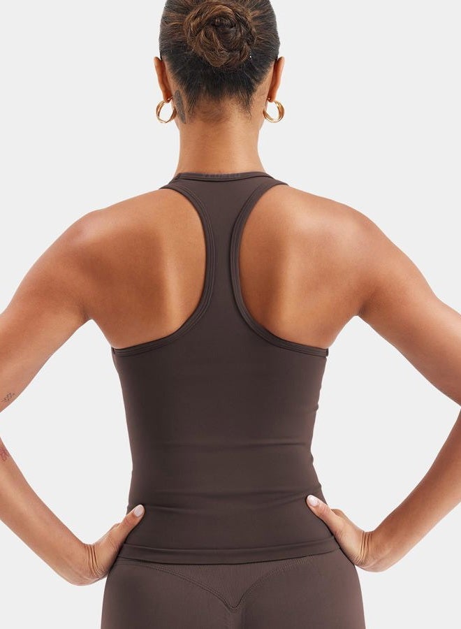 YEOREO Esteile Workout Tank Tops for Women Square Neck Sleeveless Camisole Tops Seamless Racerback Gym Athletic Yoga Shirts, Coffee, XS - Image 2