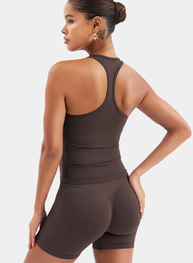 YEOREO Esteile Workout Tank Tops for Women Square Neck Sleeveless Camisole Tops Seamless Racerback Gym Athletic Yoga Shirts, Coffee, XS - Image 4