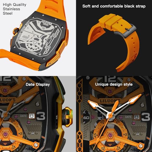LILUOKE Mens Watches, Wrist Watches Luminous Design, Big Face Fashion Quartz Black Watch 30ATM, Casual Watch for Men Unique Gifts for Men (DT-LK9018G-01) - Image 4