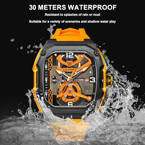 LILUOKE Mens Watches, Wrist Watches Luminous Design, Big Face Fashion Quartz Black Watch 30ATM, Casual Watch for Men Unique Gifts for Men (DT-LK9018G-01) - Image 5
