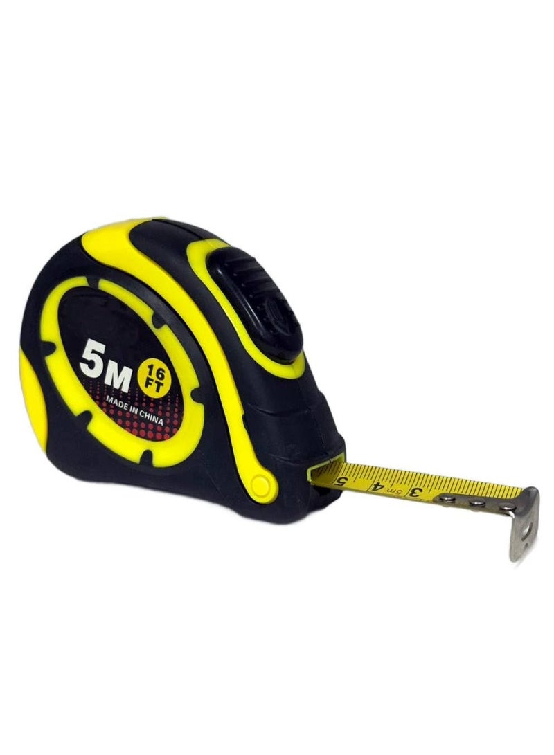 لوكاداه شريط قياس بقفل تلقائي، طوله 16 قدمًا (5 أمتار)، قابل للسحب من الجانب، بمقياس بوصة/متري، دقة متوسطة، مناسب للكهربائيين والنجارين والمساحين والمهندسين، مع غلاف مطاطي واقٍ. - Image 1