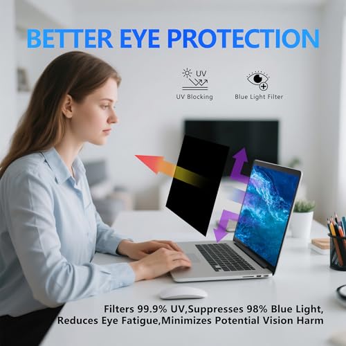 Halloive 4-Way Laptop Privacy Screen Shield 15.6 Inch, Removable 16:9 Aspect 360° Privacy Filter Screen Protector for 15.6 Inch Laptop Computer, Anti Glare Blue Light Slide Mount Tabs Cover for Generic Laptop - Image 5