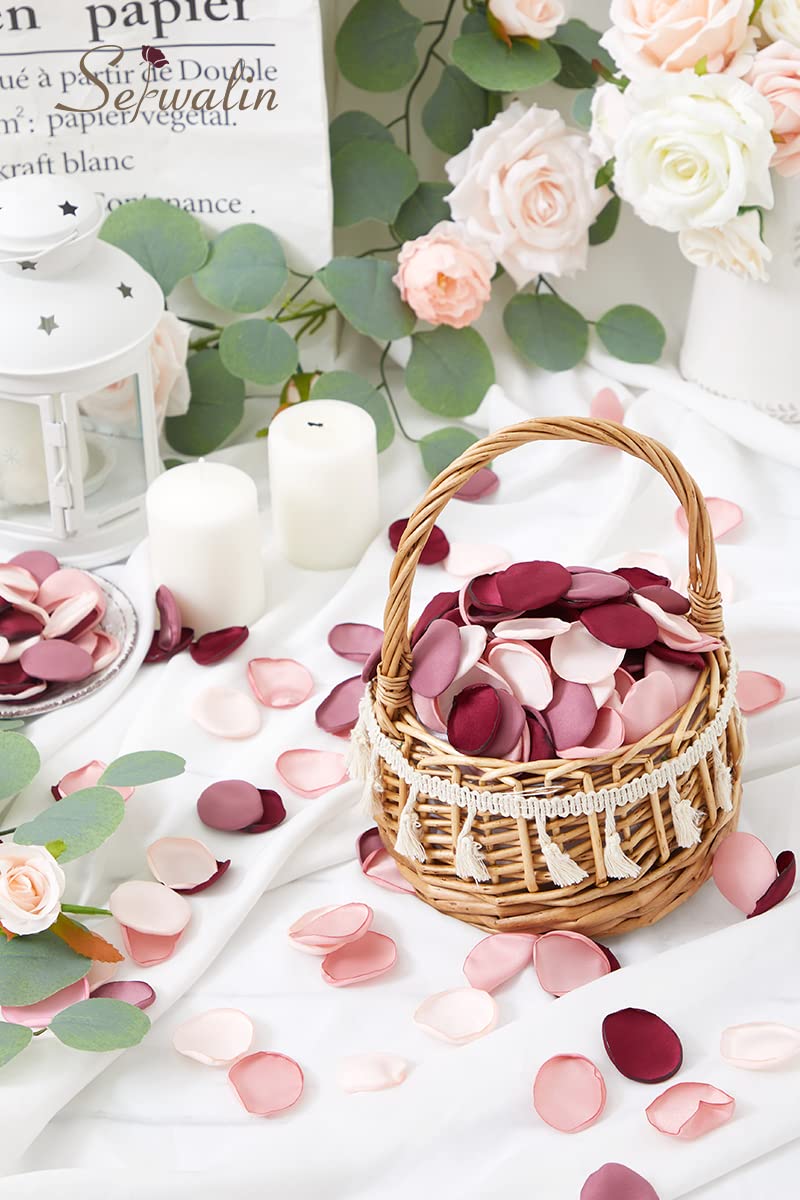 Serwalin 300pcs Silk Rose Petals Artificial Flower Petals for Weddings Burgundy Pink Petals Fake Petals Flower Girl Petals for Proposal Basket Aisle Runner Bridal Shower (4 Color Mixes) - Image 2