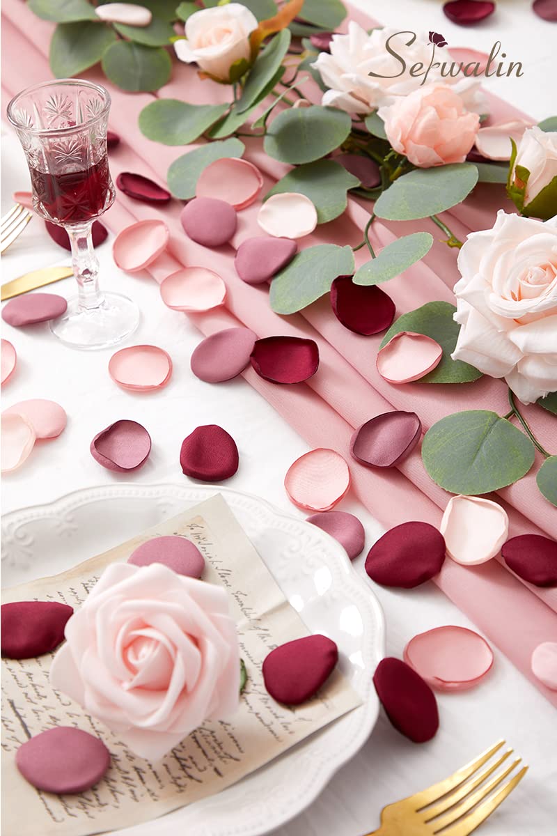 Serwalin 300pcs Silk Rose Petals Artificial Flower Petals for Weddings Burgundy Pink Petals Fake Petals Flower Girl Petals for Proposal Basket Aisle Runner Bridal Shower (4 Color Mixes) - Image 3