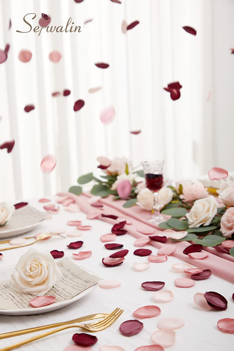 Serwalin 300pcs Silk Rose Petals Artificial Flower Petals for Weddings Burgundy Pink Petals Fake Petals Flower Girl Petals for Proposal Basket Aisle Runner Bridal Shower (4 Color Mixes) - Image 4
