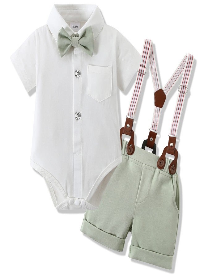 WESIDOM Baby Boy Clothes Suit 0-24 Months Gentleman Outfits, Short Sleeve Dress Romper+Bowtie+Detachable Suspender Shorts Set - Image 1