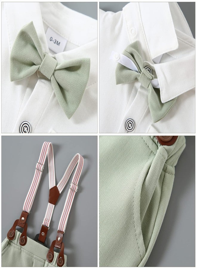 WESIDOM Baby Boy Clothes Suit 0-24 Months Gentleman Outfits, Short Sleeve Dress Romper+Bowtie+Detachable Suspender Shorts Set - Image 3