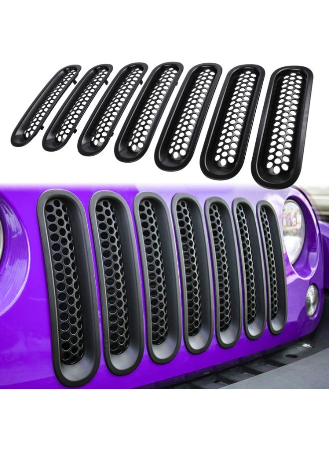 إدخالات شبكة أمامية 7PCS لجيب رانجلر JK JKU Sport Freedom Rubicon Sahara Unlimited 2007-2018 ملحقات خارجية: غطاء واقي الشبك الأمامي (أسود غير مطفي) - Image 1