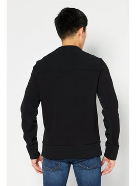 Michael Kors Men Round Neck Plain Long Sleeves Sweatshirt, Black  - Image 4
