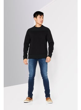 Michael Kors Men Round Neck Plain Long Sleeves Sweatshirt, Black  - Image 2