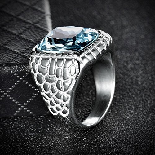 MASOP Big Large Blue Aquamarine Color Mens Stainless Steel Rings Wedding Mids Ring Silver Color Size 9 - Image 4