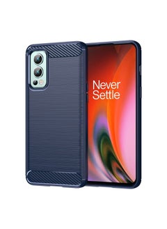 Case Cover For For OnePlus Nord 2 x Pac-Man Edition Brushed Texture Carbon Fiber TPU Phone Case(Blue)