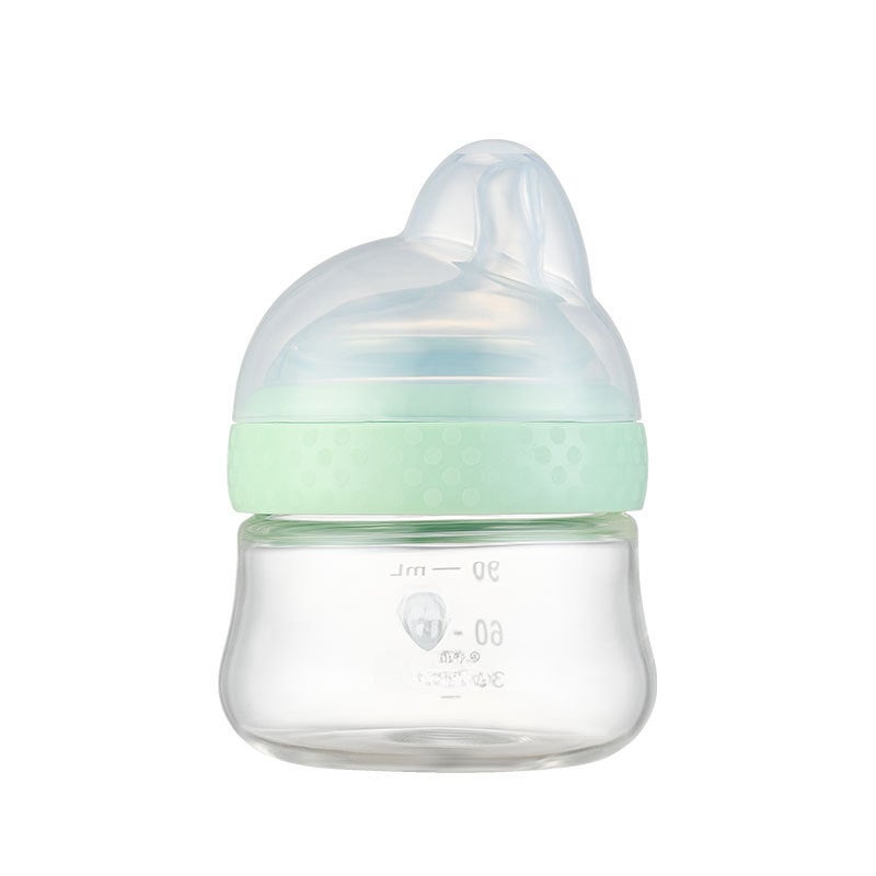 Aidoqi newborn baby wide-caliber glass bottle anti-choking anti-flatulence PPSU bottle baby bottle 90ml(Glass-Green -90ml) - Image 1