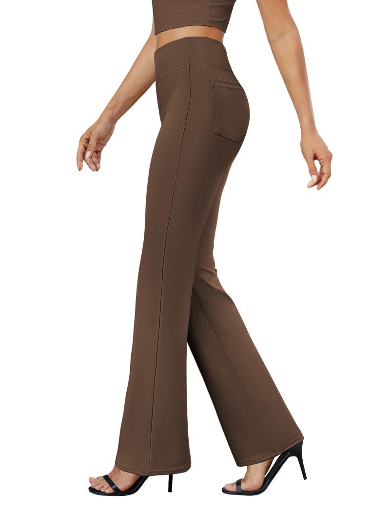 DLOODA Womens Bootcut Dress Pants Business Casual Work Pants with Pockets High Waist Stretchy Trousers Pull On Office Slacks Brown - Image 1