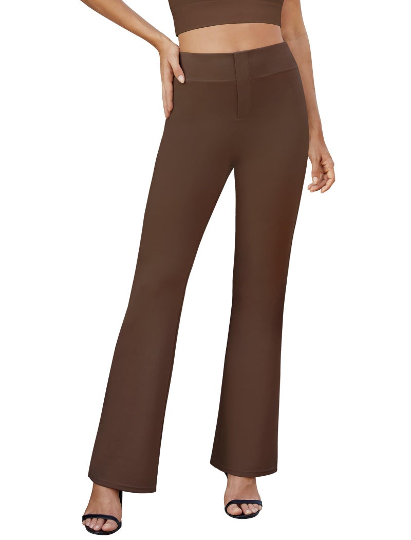 DLOODA Womens Bootcut Dress Pants Business Casual Work Pants with Pockets High Waist Stretchy Trousers Pull On Office Slacks Brown - Image 2