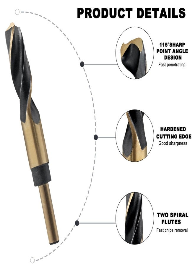 LifCratms 11/16" Reduced Shank Drill Bit, 0.38" Shank HSS Drill Bit Black and Gold Oxide Finish, 115 Degree Split Point Industrial Drill Bit for General Building Engineering Woodworking DIY Projects - Image 4