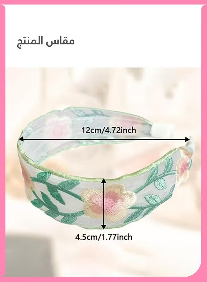 3 قطع من عصابات الرأس المطرزة بالزهور للنساء والفتيات، عصابات شعر واسعة مرنة من الدانتيل العتيق، عصابة رأس شبكية غير قابلة للانزلاق مع عقدة علوية لإكسسوارات الشعر في الربيع والصيف (متعددة الألوان) - Image 3