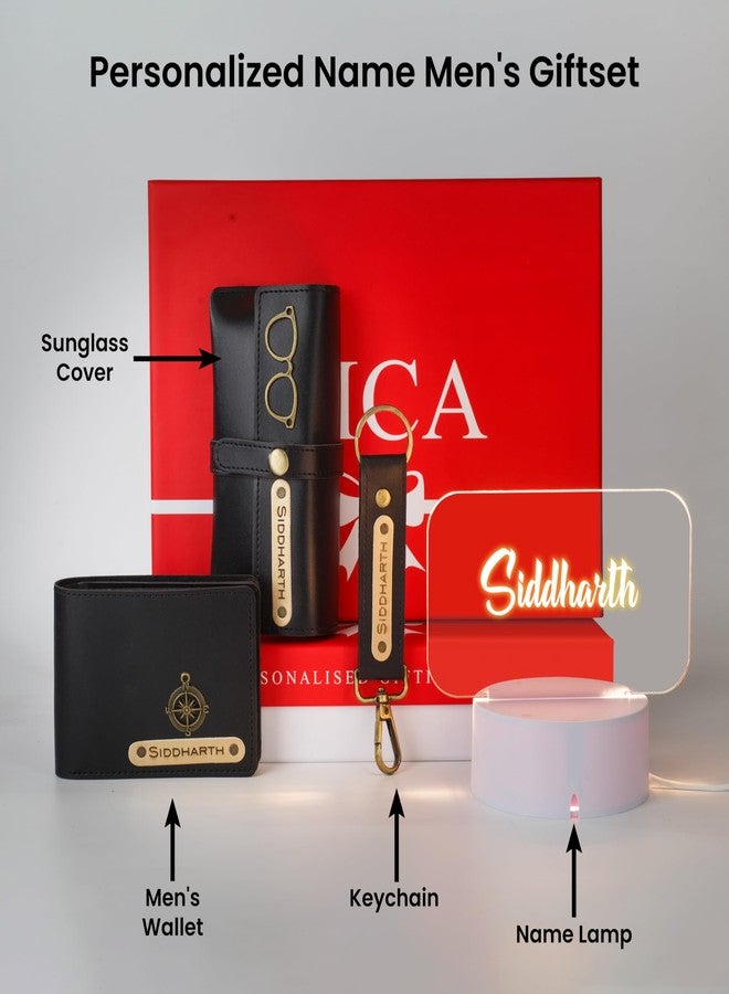 AICA مجموعة هدايا مصابيح LED للرجال من AICA، قابلة للتخصيص بالاسم، 4 قطع (أسود) - Image 2