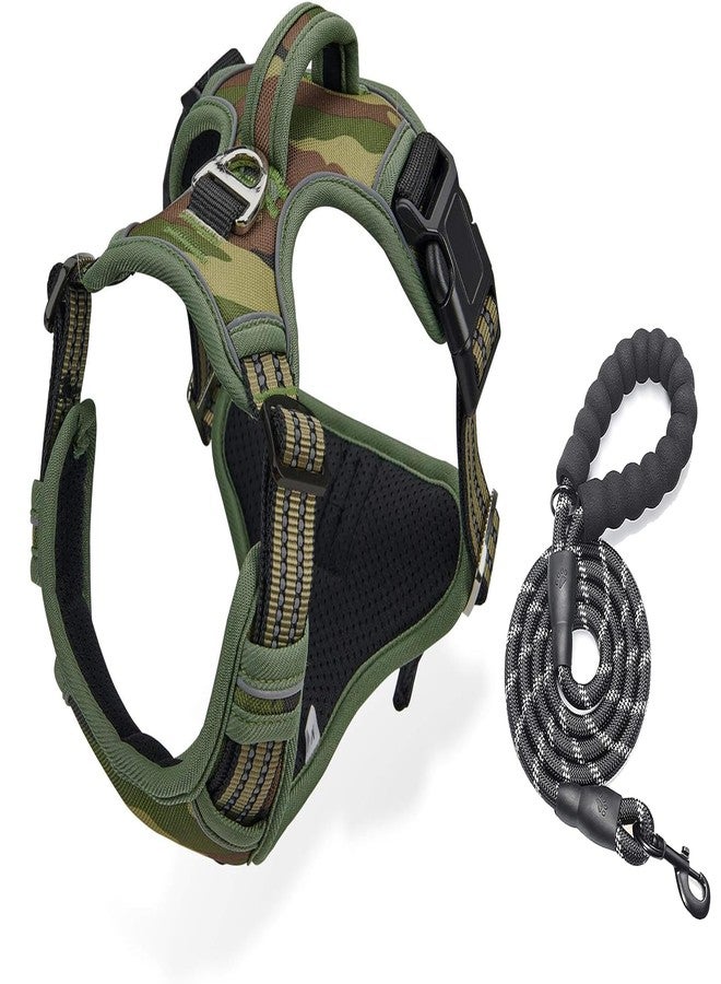 Genesis Dog Harness with Heavy Duty 5ft Dog Leash, Large Size Nylon 3M Reflective. Easy Control Chest Body No Pull Belt for Pets. Army Camo Adjustable Double Padded Vest. (Girth inch: 26” - 31”) - Image 1