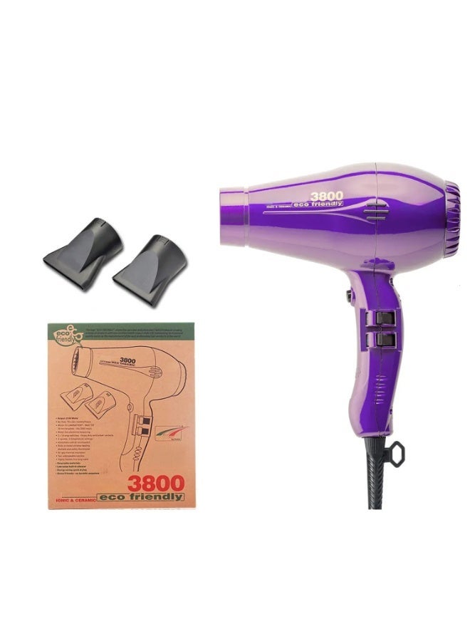 Parlux 3800 Hair Dryer Eco Friendly Ionic and Ceramic [European Plug 220V] Purple 1unit - Image 2