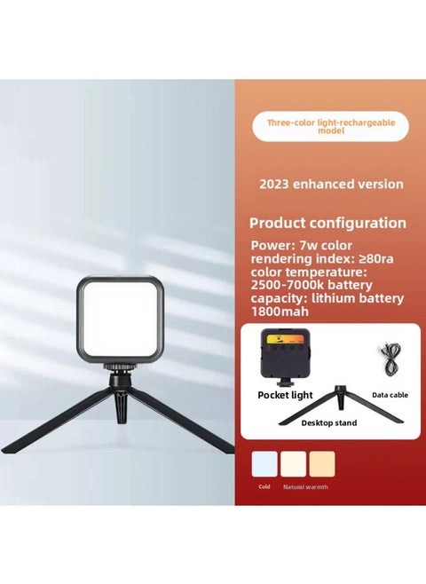 Mobile Phone Live Photography Photography Atmosphere Light Mini Led Light Desktop Beauty Three-color Atmosphere Full Color RGB Pocket Light-Light Source Color:[high-end Version Of Pocket Lamp] (Upgrade + Three-color Charging Model + Desktop Tripod)