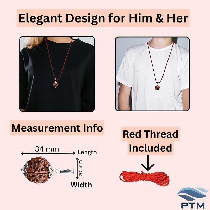 PTM رودراکشا نيبالي أصلي معتمد 1/2/3/4/5/6/7/8/9/10/11/غانش/غوريشانكار بموخى فلكي قلادة فضة استرلينية 925 علامة BIS للرجال والنساء - Image 5