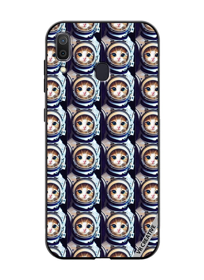 Protective Case Cover For Samsung Galaxy A30 Cat Face Inside Astronauts Helmet Pattern Design Multicolour