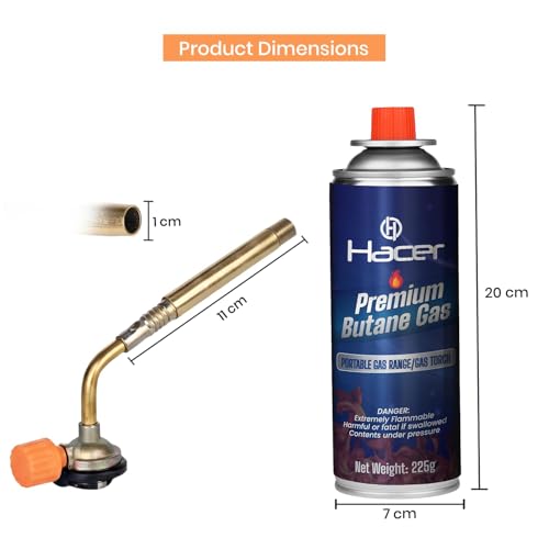 HACER Butane Brazing Blow Torch Single LPG Nozzle with 2 Butane Gas Canisters Multipurpose Heat Gun For Outdoor Use Cooking Copper Pipe Welding Camping Jewelry Repair Work Tool Burner - Image 4