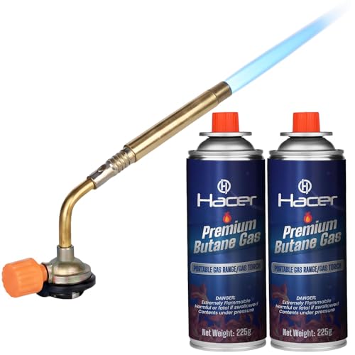HACER Butane Brazing Blow Torch Single LPG Nozzle with 2 Butane Gas Canisters Multipurpose Heat Gun For Outdoor Use Cooking Copper Pipe Welding Camping Jewelry Repair Work Tool Burner - Image 1