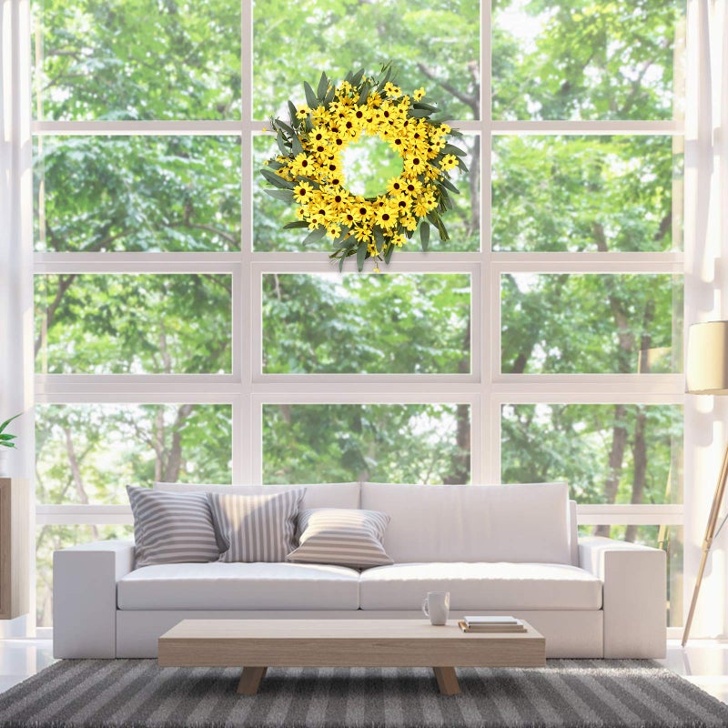 JINGHONG Yellow Spring Wreath 22 Inch Summer Wreath with Sunflower and Daisy Flower Wreaths for Front Door Window Wall Decoration and Indoor Outdoor Decor - Image 5
