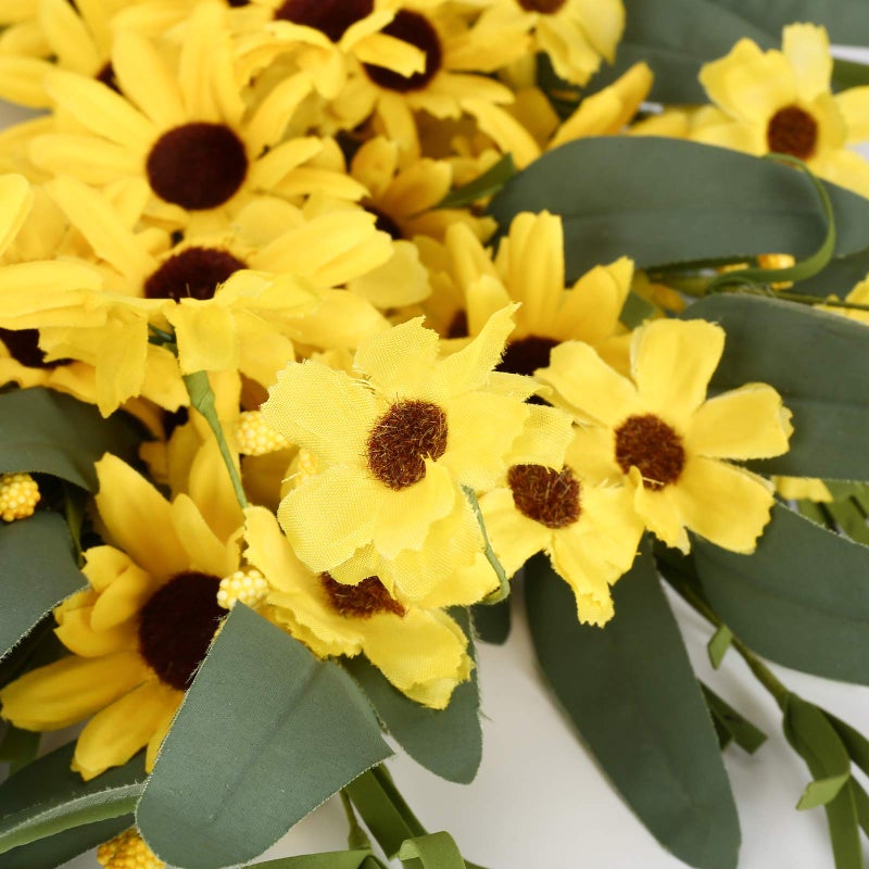 JINGHONG Yellow Spring Wreath 22 Inch Summer Wreath with Sunflower and Daisy Flower Wreaths for Front Door Window Wall Decoration and Indoor Outdoor Decor - Image 2