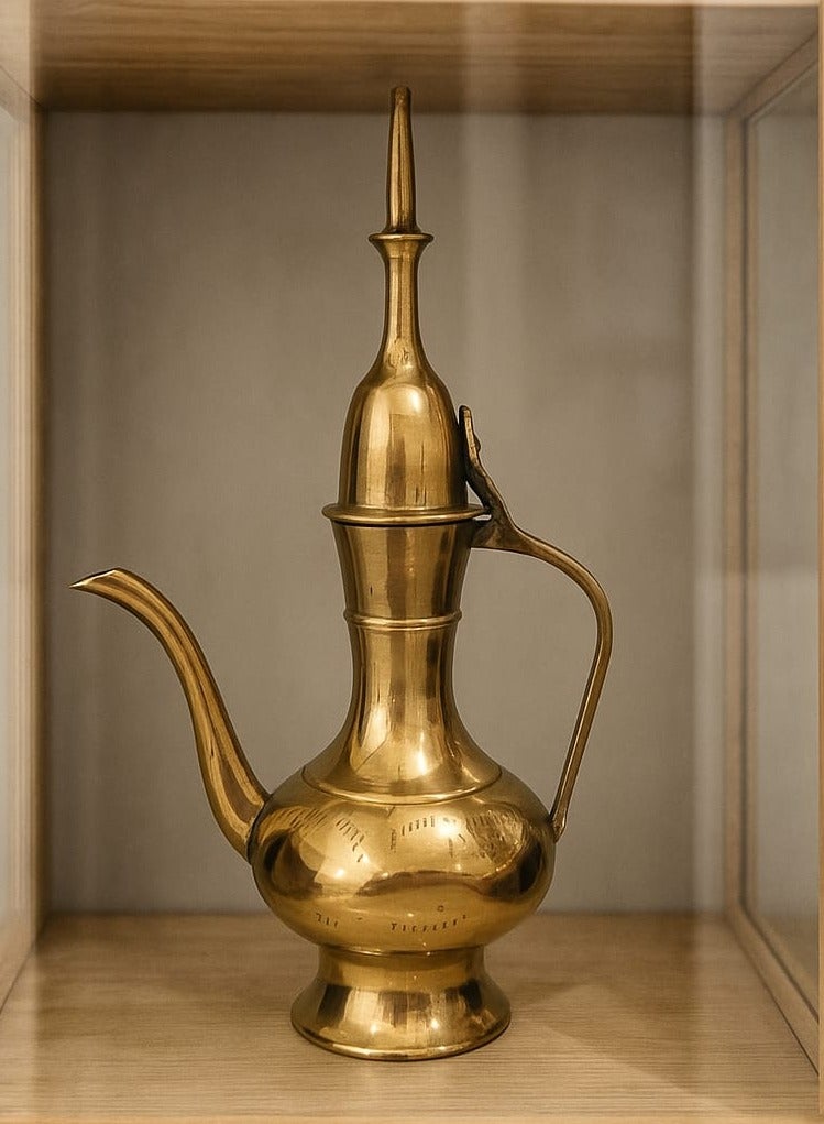 Royal Aftaba Engraved Brass Dallah For Home Décor 18 cm Gold - Image 1