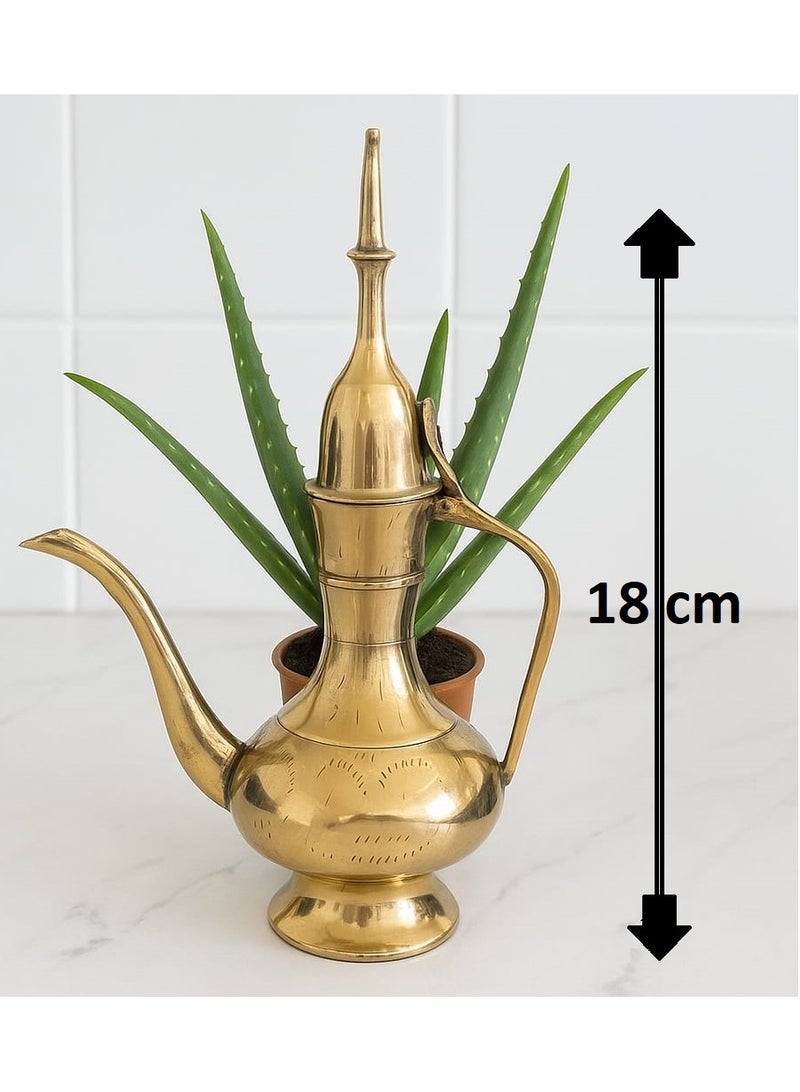 Royal Aftaba Engraved Brass Dallah For Home Décor 18 cm Gold - Image 2