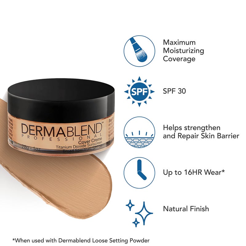 Dermablend كريم ديرمابلند كوفر كريم أساس عالي التغطية مع واقي شمس SPF 30، 30N بيج رملي، 1 أونصة - Image 3