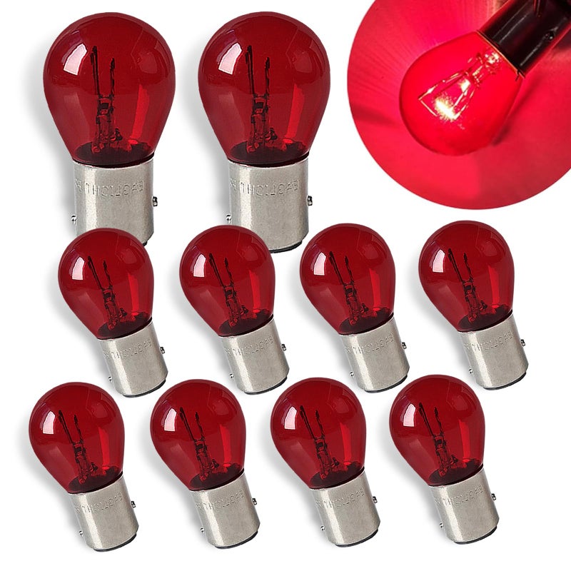 Zikefest 10PCS 1157 Bulb, Tail High and Low Brake Light Bulb, P21/5W S25 2057 2357 7528 BAY15D Light Bulb, Turn Signal Light Bulb Replacement, Universal Halogen Brake Tail Light Parking Light (Red) - Image 1