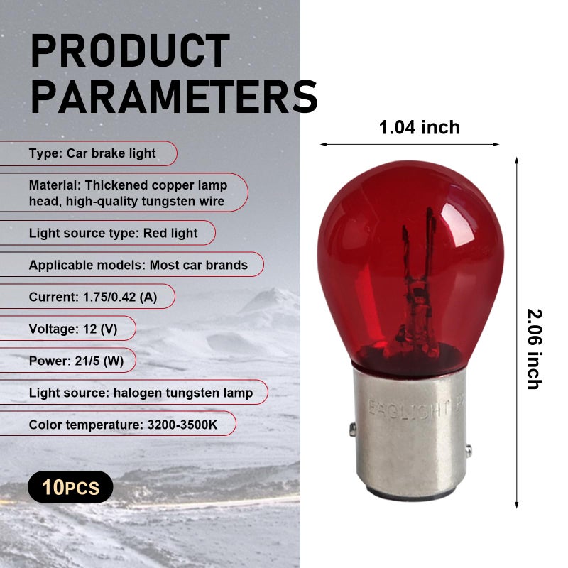 Zikefest 10PCS 1157 Bulb, Tail High and Low Brake Light Bulb, P21/5W S25 2057 2357 7528 BAY15D Light Bulb, Turn Signal Light Bulb Replacement, Universal Halogen Brake Tail Light Parking Light (Red) - Image 2
