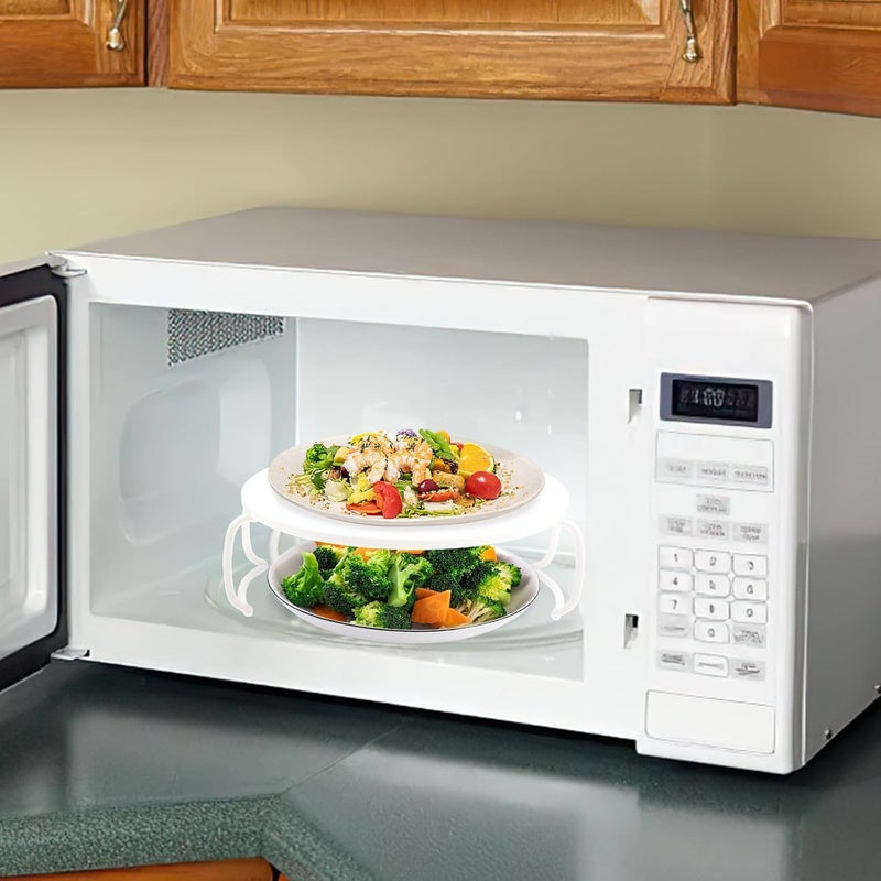 FUOYLOO 2pcs Layered Storage Rack Microwave Steamer Tray Rounded Food Stand Kitchen Multi-layered Food Storage Rack for Microwave Oven Cooking and Heating - Image 5