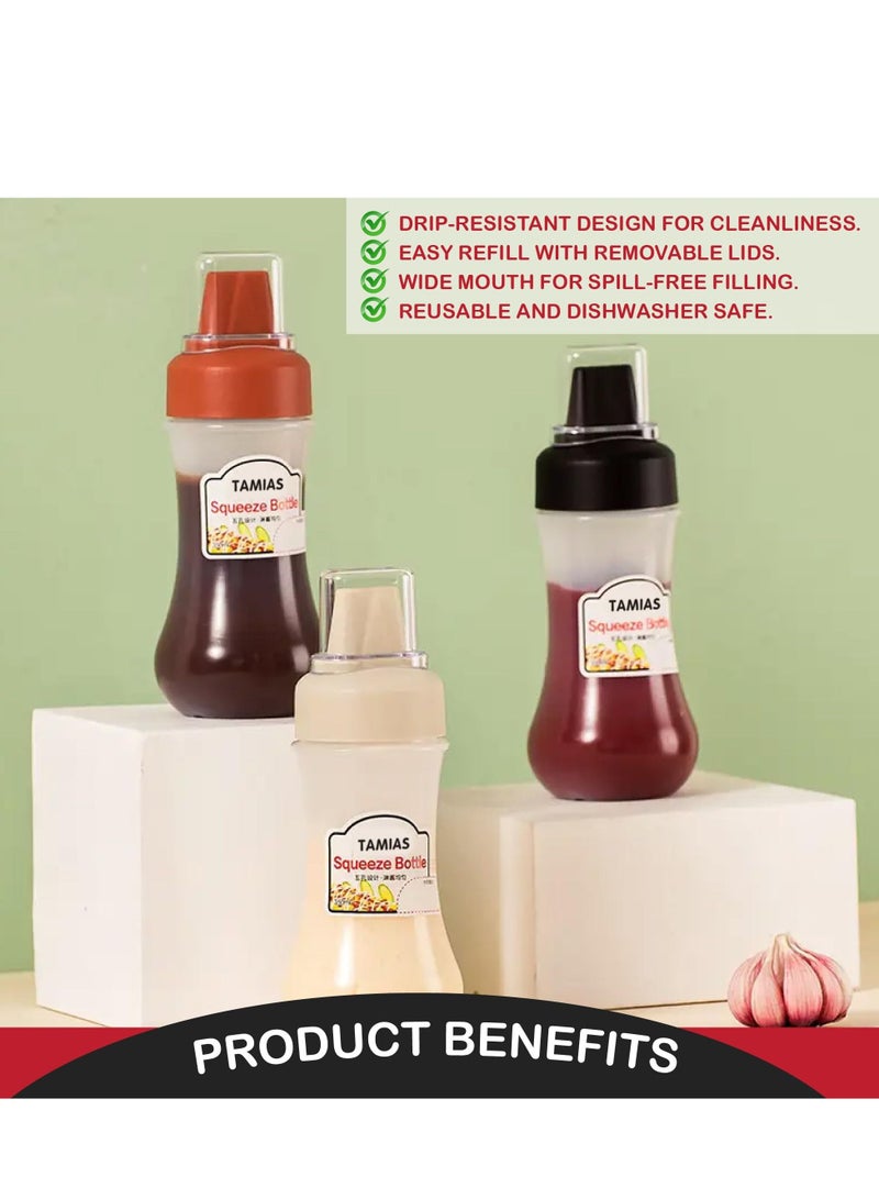 Excefore زجاجات بلاستيكية للضغط للتوابل، زجاجات ضغط للصلصات والسوائل، زجاجات ضغط متعددة الألوان مع 5 فتحات لتوزيع الصلصات بالتساوي، عبوة من 3 قطع - Image 5