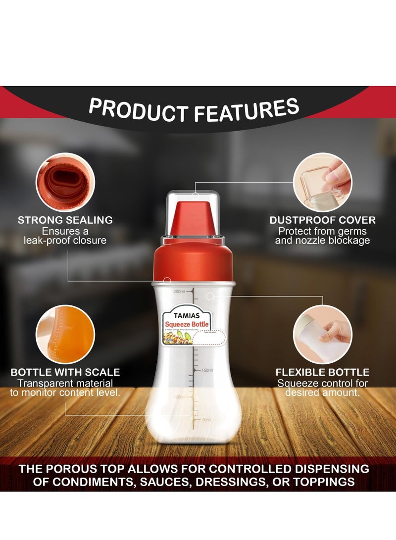 Excefore زجاجات بلاستيكية للضغط للتوابل، زجاجات ضغط للصلصات والسوائل، زجاجات ضغط متعددة الألوان مع 5 فتحات لتوزيع الصلصات بالتساوي، عبوة من 3 قطع - Image 3
