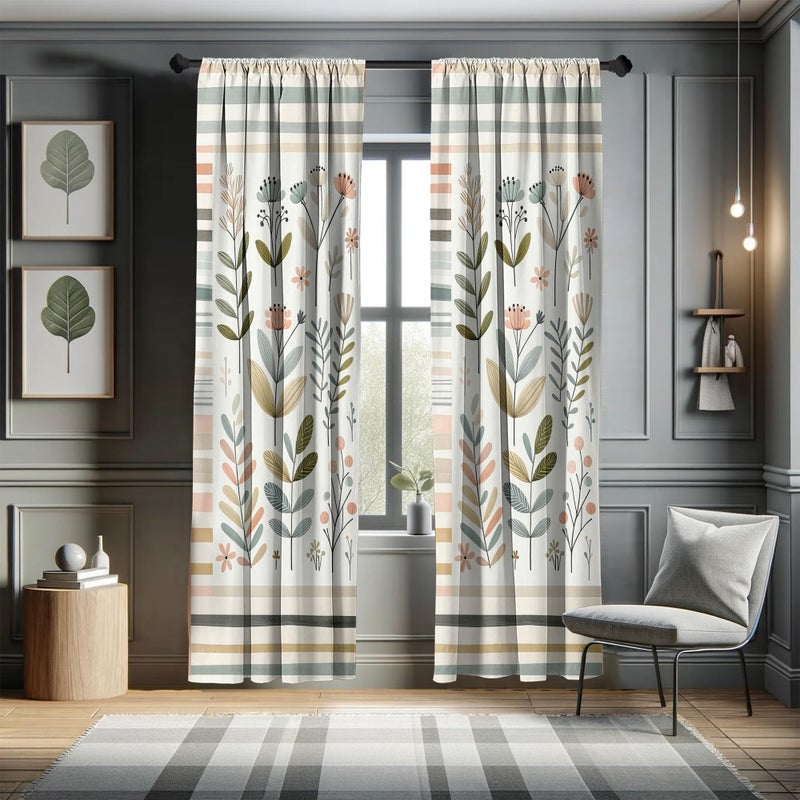 أمبيسون ambesonne leeky art window الستائر حزمة من اثنين من أوراق scandi الحديثة والزهور البسيطة مع خطوط الباستيل نغمة خفيفة الوزن مع رود 4 لوحات - 28 "" × 95 "" شاحب البحر seafoam - Image 5