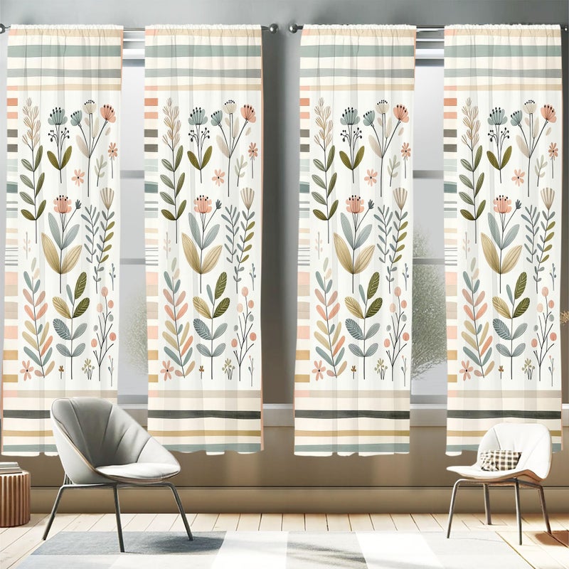 أمبيسون ambesonne leeky art window الستائر حزمة من اثنين من أوراق scandi الحديثة والزهور البسيطة مع خطوط الباستيل نغمة خفيفة الوزن مع رود 4 لوحات - 28 "" × 95 "" شاحب البحر seafoam - Image 1