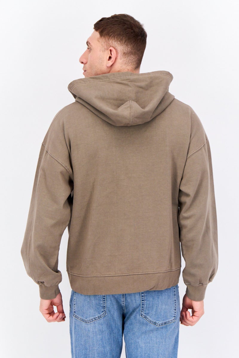 GOOD FOR NOTHING Men Hooded Long Sleeves Brand Logo Sweatshirt, Khaki - Image 4