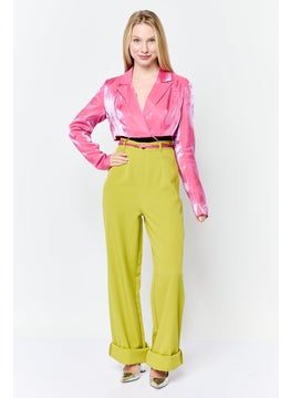 Heartbreak Women Regular Fit Metallic Crop Blazer, Pink  - Image 4