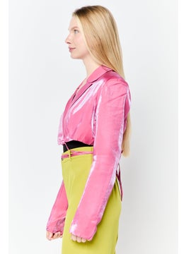 Heartbreak Women Regular Fit Metallic Crop Blazer, Pink  - Image 3
