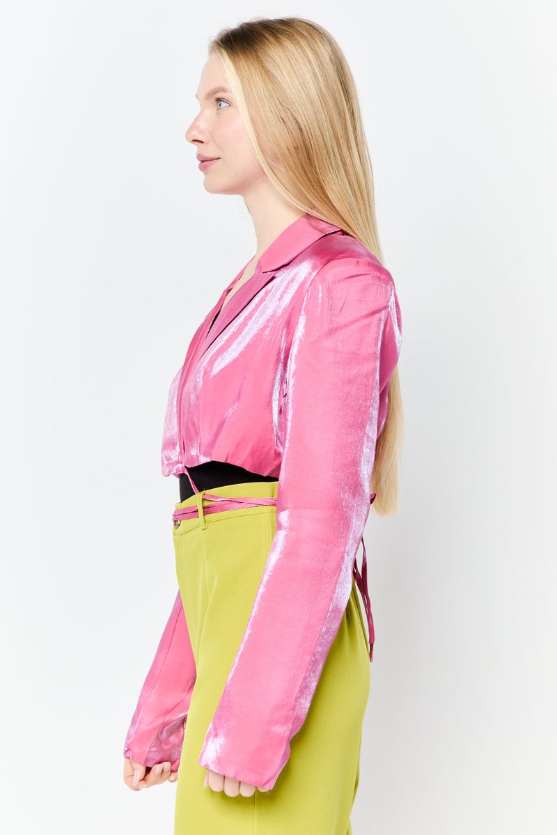 Heartbreak Women Regular Fit Metallic Crop Blazer, Pink - Image 3