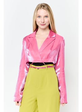 Heartbreak Women Regular Fit Metallic Crop Blazer, Pink  - Image 1