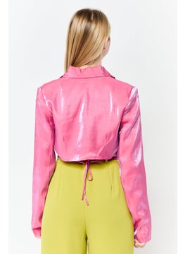 Heartbreak Women Regular Fit Metallic Crop Blazer, Pink  - Image 2