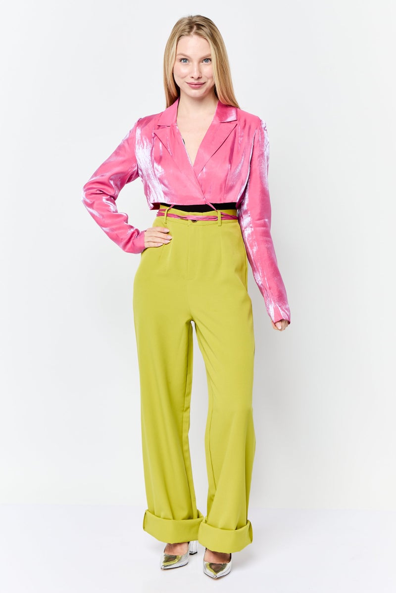 Heartbreak Women Regular Fit Metallic Crop Blazer, Pink - Image 4