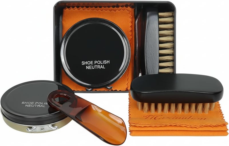 KASTWAVE Shoe Shine Kit, Shoe Care Kit, Shoe Cleaning Kit with Polish & Brush, Leather Shoe Care Set for Boots Dress Shoes, Compact Shoe Polish Brush Set for Home & Travel - Image 1